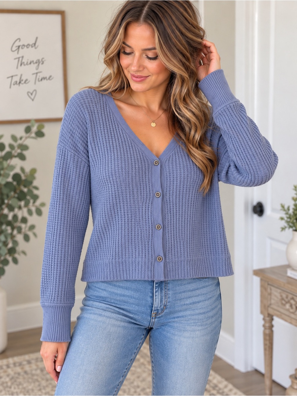 Abercrombie & Fitch Soft AF Cozy Waffle Knit Button Cardigan XS CottageCore